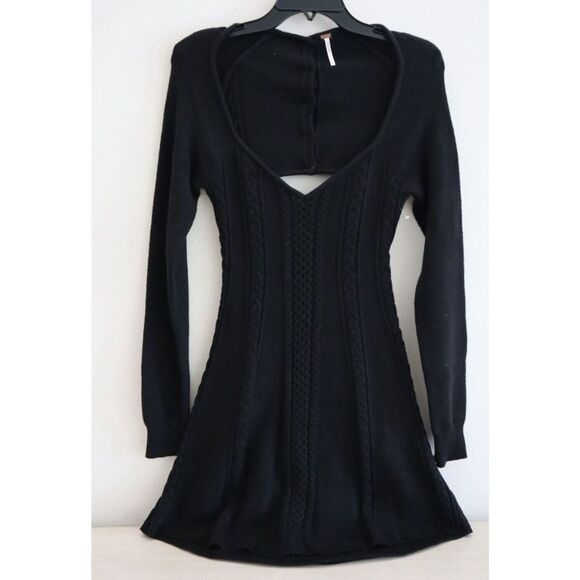 Free People OB1541763 Women's Sz M Black Small World Cable-Knit Mini Dress - Picture 1 of 11